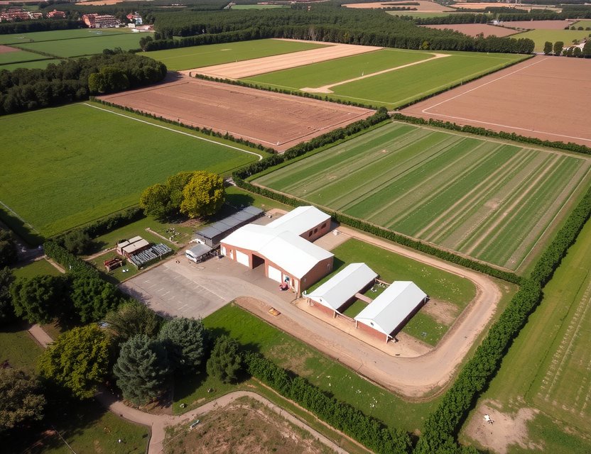 Vista aérea de la granja Playqubi en Chiclana, dirección granja sostenible